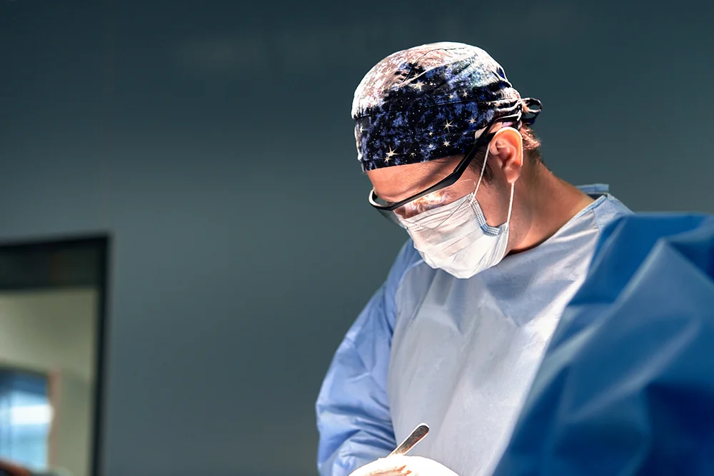 Surgeon Close Up in Hard Work in the Operating Room